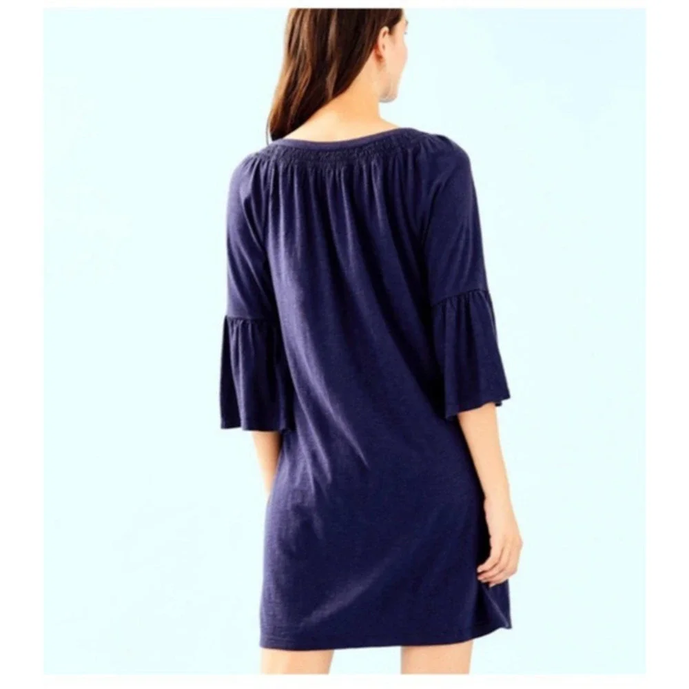 Lilly Pulitzer Teigen True Navy‎ Bell Sleeve Mini Dress 30541 Small Preppy Beach - Picture 2 of 10